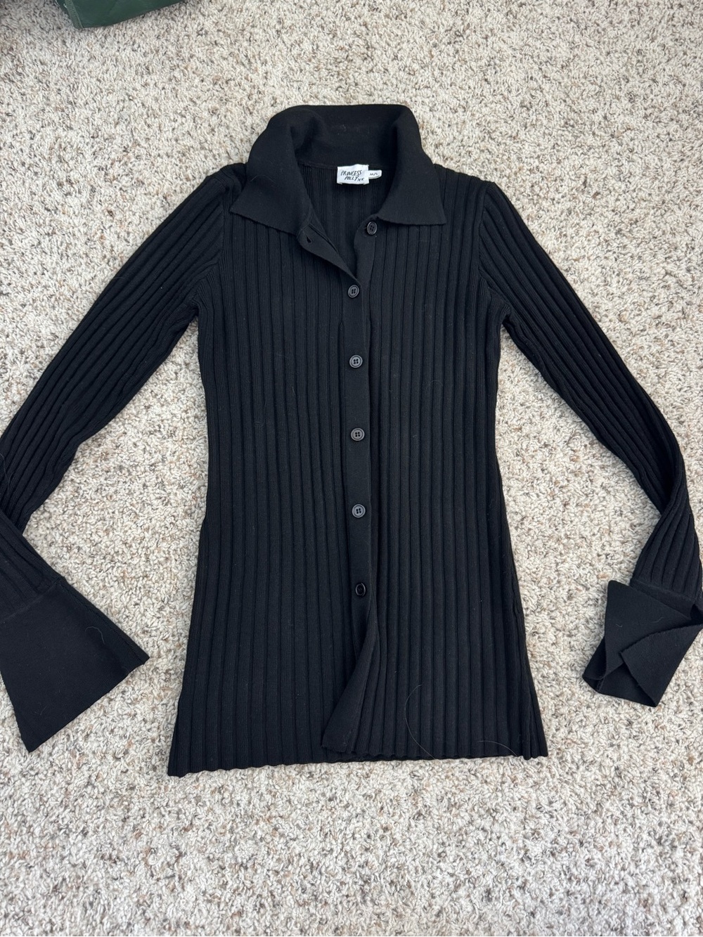 Princess Polly Black Ribbed Button-Up Cardigan with Collar